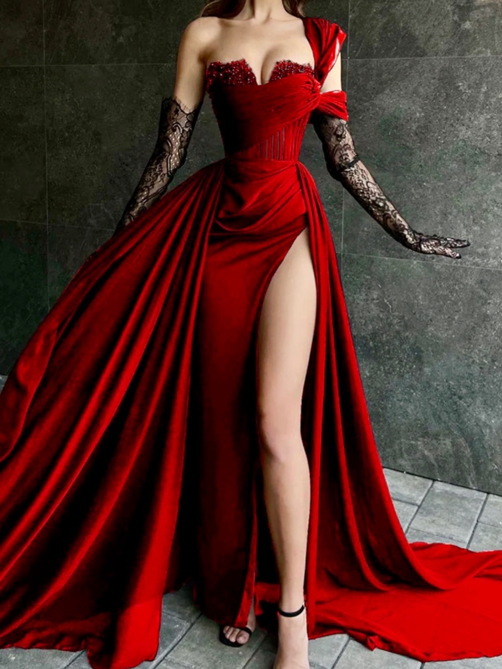 Elegant One Shoulder Side Slit Chiffon Long Formal Dress